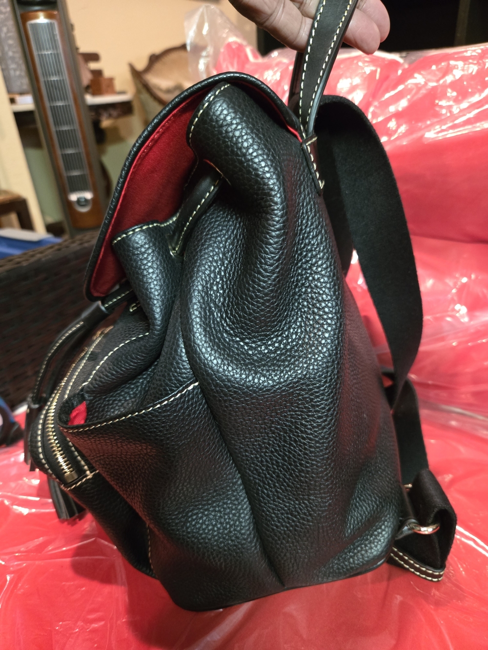 Dooney & Bourke Black Pebbled Leather Drawstring Backpack. Like New!🌻 - Picture 5 of 12